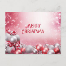 ピンクの白いクリスマスボールクリスマスポストカード
