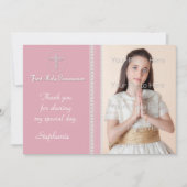 ピンクの白いクロスレースの宗教写真カード サンキューカード (正面)