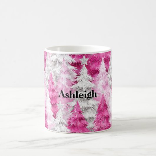 ピンクの白いグラムクリスマスツリー コーヒーマグカップ (中央)