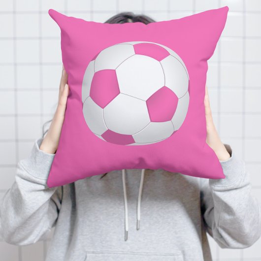 ピンクの白いサッカーボール – モノグラムの クッション