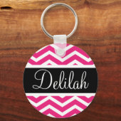 ピンクの白いシェブロンの黒い名前 キーホルダー (正面)