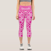 ピンクの白いジオメトリ高いウェイストキャプリス カプリレギンス (正面)