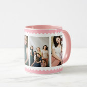 ピンクの白いスタンプフレーム4の家族写真のマグ マグカップ (正面右)