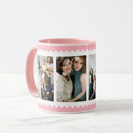 ピンクの白いスタンプフレーム4の家族写真のマグ マグカップ (正面左)
