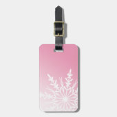 ピンクの白いスノーフレーク ラゲッジタグ (正面縦)