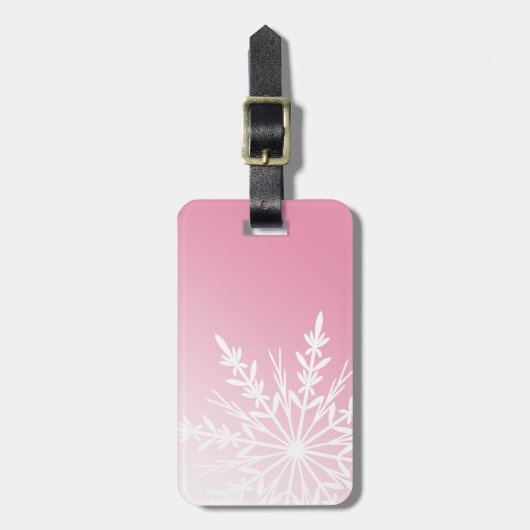 ピンクの白いスノーフレーク ラゲッジタグ (正面縦)