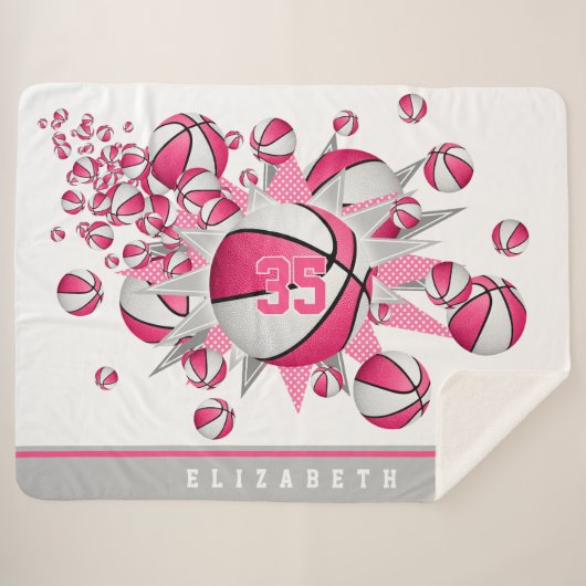 ピンクの白いスポーツルームガールズバスケの爆破 シェルパブランケット (正面(横))