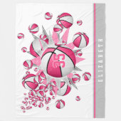 ピンクの白いスポーツルームガールズバスケの爆破 フリースブランケット (正面)