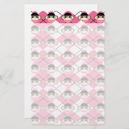 ピンクの白いダイヤモンドにピンクの靴下のサルアーガイルたち 便箋 (正面/裏面)