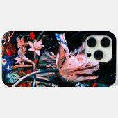 ピンクの白いチューリップとカラフルな花の黒花文様 Case-Mate iPhoneケース (裏面 (横))