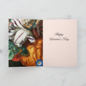 ピンクの白いチューリップ、キューピッド、花バレンタインデー シーズンカード (内部)