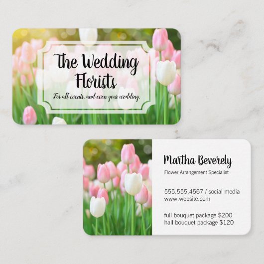ピンクの白いチューリップ | フローリスト 名刺 (正面/裏面)