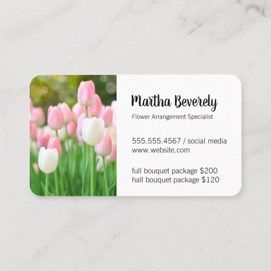 ピンクの白いチューリップ | フローリスト 名刺 (裏面)