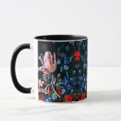 ピンクの白いチューリップ, 黒の花のモノグラム マグカップ (左)