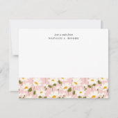 ピンクの白いデイジーの花柄の机から ノートカード (正面)