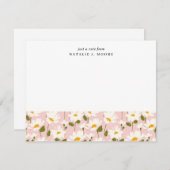 ピンクの白いデイジーの花柄の机から ノートカード (正面/裏面)