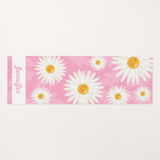 ピンクの白いデイジー(名前パーソナライズされた付き) ヨガマット (正面(横))