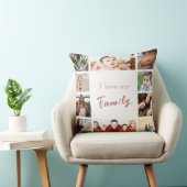 ピンクの白いトレンディー私は私の家族の写真コラージュを愛する クッション (椅子)
