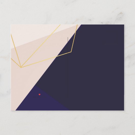 ピンクの白いネイビーブルーと金ゴールド幾何学的披露宴 案内ポストカード (裏面)