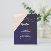 ピンクの白いネイビーブルーと金ゴールド幾何学的披露宴 案内ポストカード (スタンド正面)
