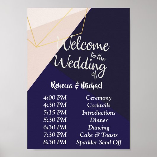 ピンクの白いネイビーブルー&金ゴールドジュームイベントPの順序 ポスター (正面)