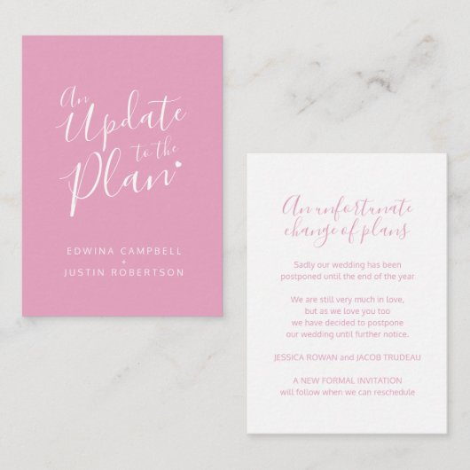 ピンクの白いハートのキャンセルを計画結婚に更新 エンクロージャーカード (正面/裏面)
