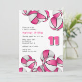 ピンクの白いバスケットボールの女の子の誕生日 招待状 (スタンド正面)