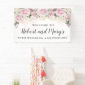 ピンクの白いバラの花　結婚50周年記念 横断幕 (インサイチュ)