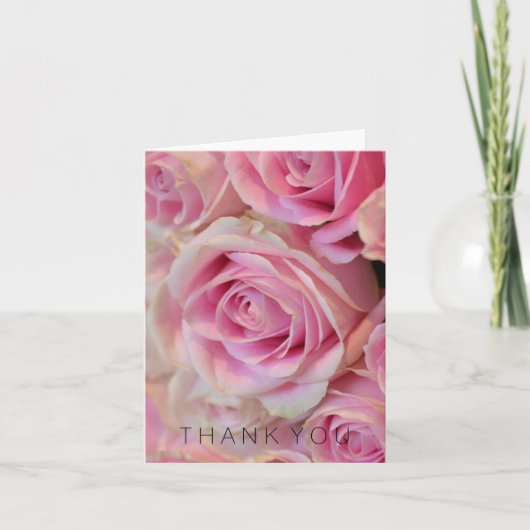 ピンクの白いバラは感謝していしています サンキューカード (正面)