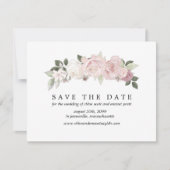 ピンクの白いバラ写真付き日付カードを保存 セーブザデート (正面)