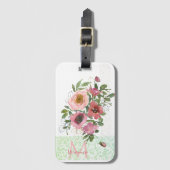 ピンクの白いバラ ラゲッジタグ (正面縦)