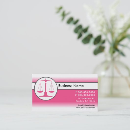 ピンクの白いフェード法のジャスティスはかりで測カード 名刺 (スタンド正面)