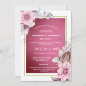 ピンクの白いフローラのカントリーガーデンはシックに咲く 招待状 (正面)