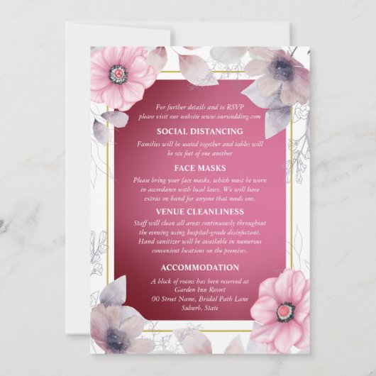 ピンクの白いフローラのカントリーガーデンはシックに咲く 招待状 (裏面)