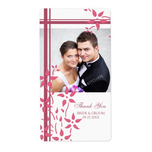 ピンクの白いフローラフォトウェディングラベル ラベル (正面)