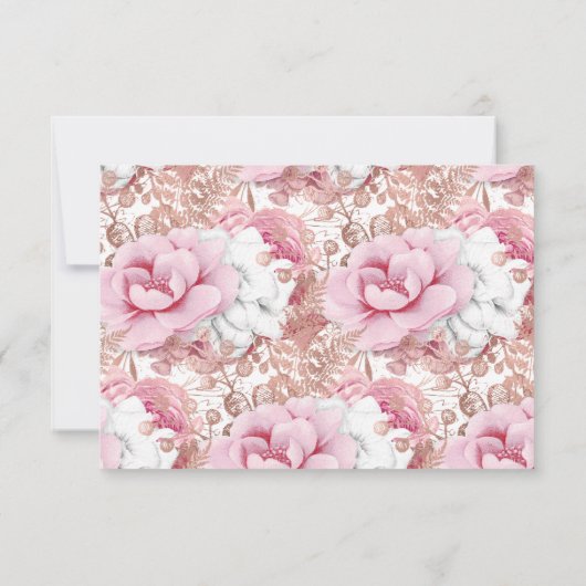 ピンクの白いブーケの花日付金ゴールドを保存 案内状 (裏面)