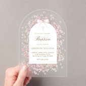 ピンクの白いベビーの息の花バプテスマ アクリル招待状 (インサイチュ (ポータブル))