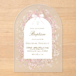 ピンクの白いベビーの息の花バプテスマ アクリル招待状