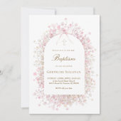 ピンクの白いベビーの息の花バプテスマ 招待状 (正面)