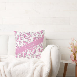 ピンクの白いボガーリーレーボールパターンのネットアクセント クッション