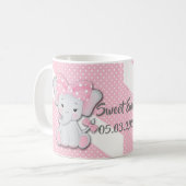 ピンクの白いポルカの可愛い漫画ベビーゾウ コーヒーマグカップ (正面左)