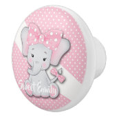 ピンクの白いポルカの可愛い漫画ベビーゾウ セラミックノブ (右)