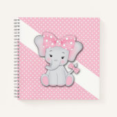 ピンクの白いポルカの可愛い漫画ベビーゾウ ノートブック (正面)
