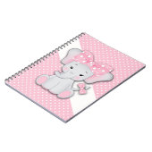 ピンクの白いポルカの可愛い漫画ベビーゾウ ノートブック (左側)