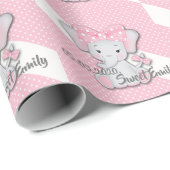 ピンクの白いポルカの可愛い漫画ベビーゾウ ラッピングペーパー (ロールコーナー)