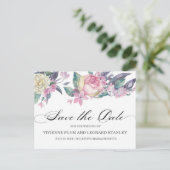 ピンクの白いローズフローラ日付はがきを保存 ポストカード (スタンド正面)