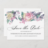 ピンクの白いローズフローラ日付はがきを保存 ポストカード (正面/裏面)