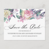 ピンクの白いローズフローラ日付はがきを保存 ポストカード (正面)