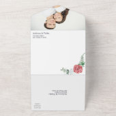 ピンクの白いローズブーケ結婚写真 オールインワン招待状 (外側)