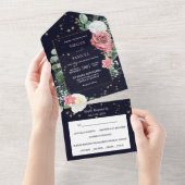 ピンクの白いローズブーケ結婚写真 オールインワン招待状 (貼ってはがせる)